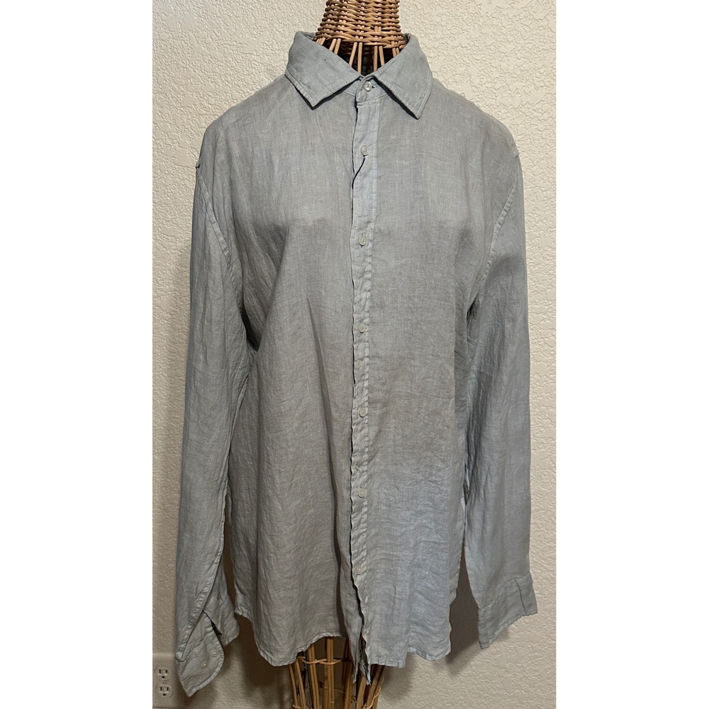 Zara 100% Linen Button Down Shirt Light Green Long Sleeve NWT Size M 3090/470